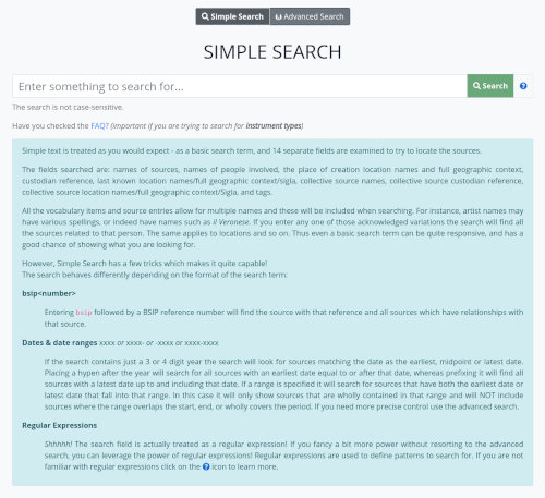 An overview of the simple search screen